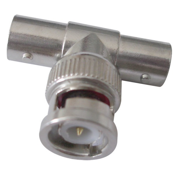 CONECTOR EN T DE BNC  1 MACHO 2 HEMBRAS